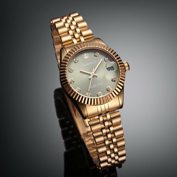 

brand new luxury lady dress style steel wristband all gold green dial women quartz watch with box 201118, Slivery;brown