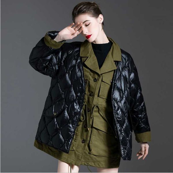 

women's short white duck down jacket winter large army green coat female feather parkas 90% white duck down coats black overcoat, Tan;black