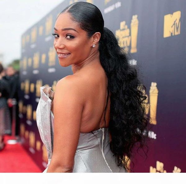 

знаменитости малазийского фигурной натюрель хвостик наращивание волос черного коричневого толстый волос человеческого хвостик 160г низкий гл, Black