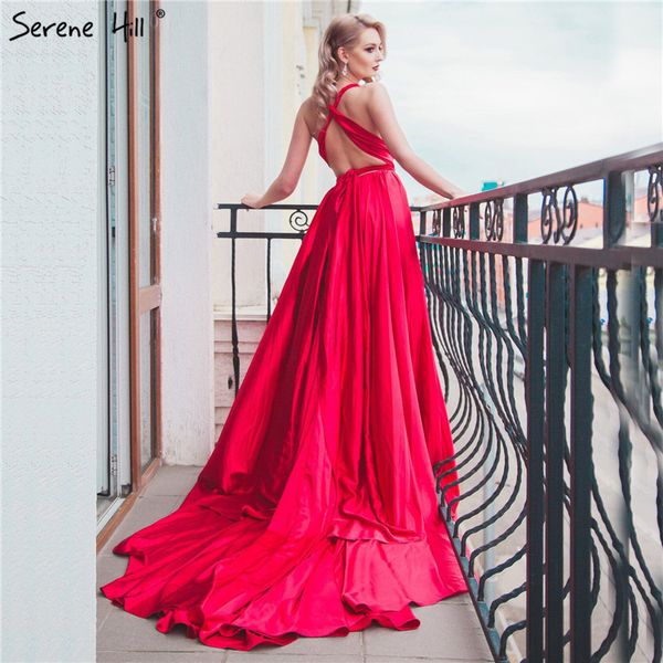 Elegante abito da sera lungo in seta senza schienale con scollo a barchetta Abito da sera in fagiolo rosso 2020 Abiti da sposa LJ201120