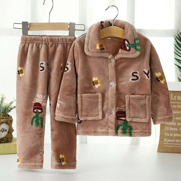 

flannel children's pajamas autumn winter thickened boys' and girls' home wear baby coral veet suit, Blue;red
