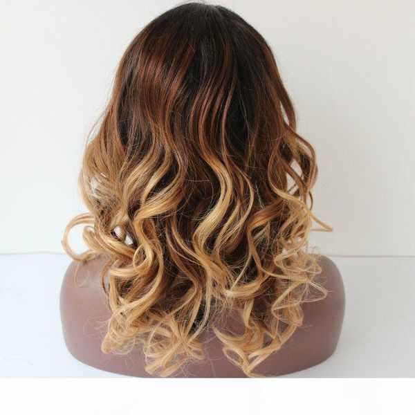 

130% density three tone glueless wavy full lace human hair wigs brazilian lace front wigs ombre with baby hair ombre lace wigs, Black;brown