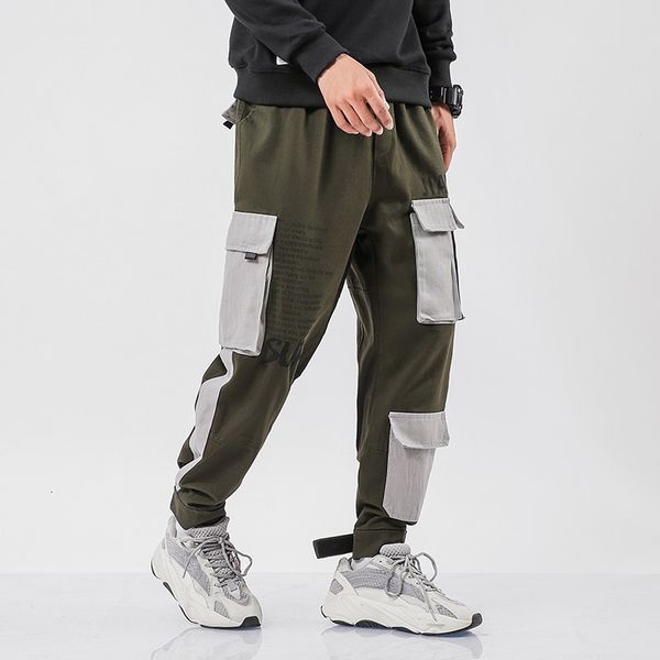 

2021 new cargo pocket black spring fall harem fashionable joggers sweatpants male track sweat pants 0r29