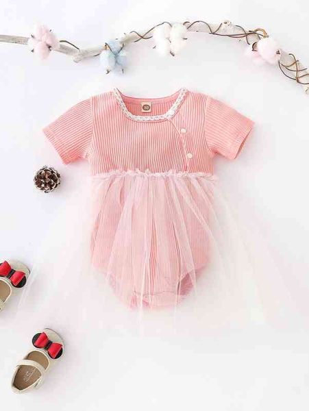 

baby mesh overlay rib-knit bodysuit she, Blue