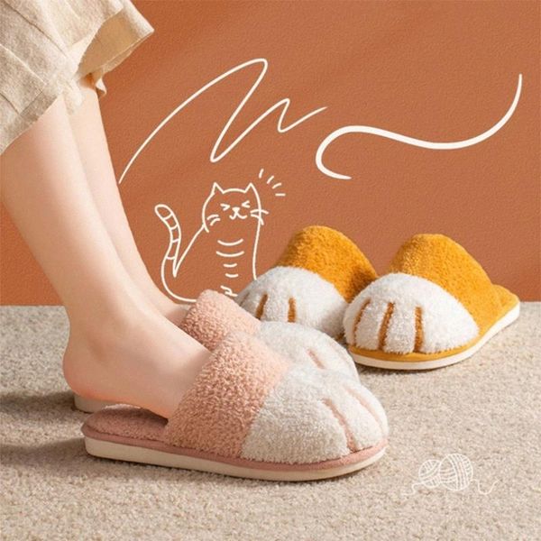 

winter house warm fur slipers for women cute cat paw designer bedroom warm plush shoes non-slip indoor women furry slippers #546s, Black
