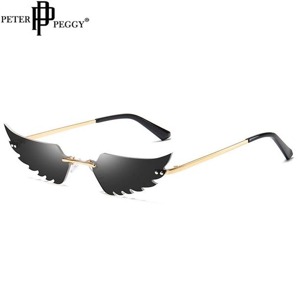 

sunglasses fashion wing women men rimless wave sun glasses eyewear luxury trending narrow uv 400, White;black