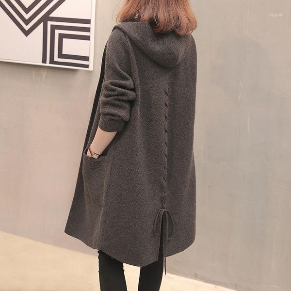 

new loose mid length women's knitted hooded overcoat in fall / winter 20211, White