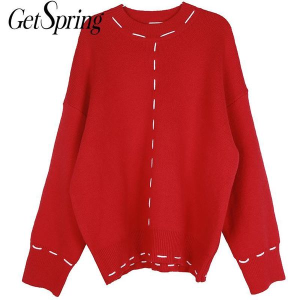 

getspring women sweater patchwork color matching red knit sweater women vintage casual loose winter sweater women 2020 fashion h1211, White;black
