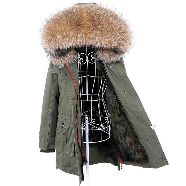

women's wool & blends new winter women's long female jacket fur coat thick parka removable natural raccoon lining real big col, Black