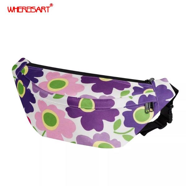 

whereisart талии сумки 2020 женщины мак сирень fanny pack женский ремень сумка nordic flower pattern талия packs chest телефон мешочек