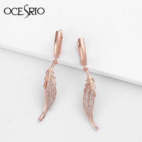 

dangle & chandelier ocesrio women drop earrings cz 585 rose gold cut out leaf shaped dangling wedding party jewelry gifts ers-q341, Silver