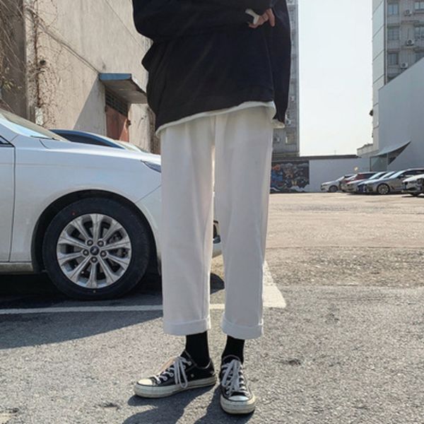 

2020 autumn new cropped casual wide leg men's casual loose straight tube wide leg pants men's fashion pai jiufen pants trend 8afxx, Blue