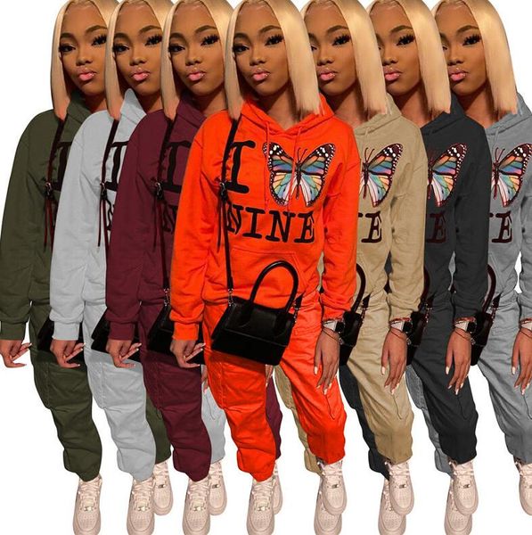 

женщины бабочки печать letters спортивные костюмы с капюшоном толстовки и брюки костюм пуловер свитер брюки sportwear двухкусочный комплекты, White