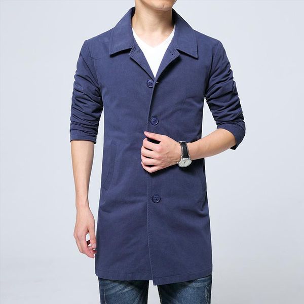 

spring autumn men's solid windbreaker lapel single breasted medium length long sleeve simple fashion male quality coat, Tan;black