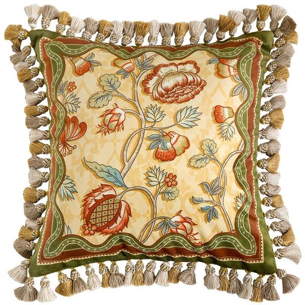 

cushion/decorative pillow retro american case cushion cover green cojines decorativos para sofa floral luxury throw pillows tassel cushions