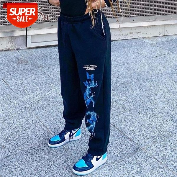 

artsu letter butterfly print black harajuku punk sweatpants women casual loose pocket high waist pants capris joggers pa52489 #sc7i, Black;white