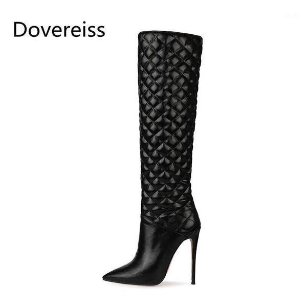 

dovereiss fashion women's shoes winter pointed toe pure color stilettos heels new ladies boots knee high boots concise mature 471, Black