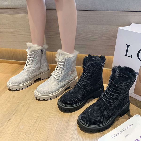 

2020 plush warm martin british style winter new short snow boots women's thickened fashion cotton shoes, White;red