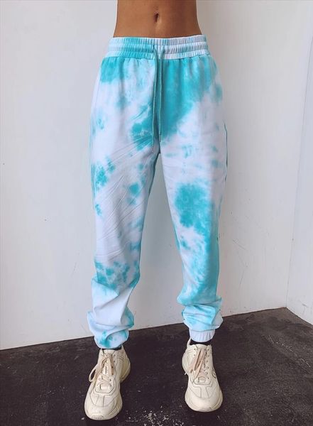 

women high waist joggers trousers tie dye printed sweatpants casual loose sports wear female drawstring side pockets leggings, Black