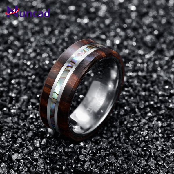 

wedding rings 2021 engaged to a boyfriend's gift 8mm wide 2.3mm thick on both sides of the wood grain middle abalone shell tungsten ste, Slivery;golden