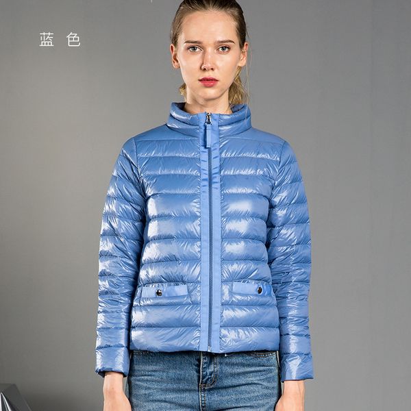 

2021 new shorts womens coat feather clothes stand collar regular portable ultra light down jacket women with carry bag k0jb, Black