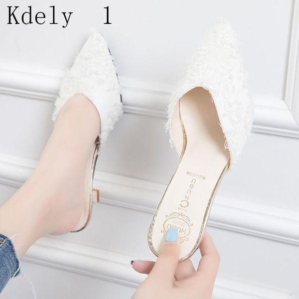 

2020 new spring summer high heel shoes women slippers suede pointed toe tassel mules shoes woman summer slides flip flop, Black