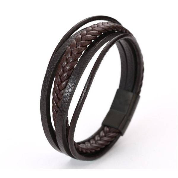 

casual multilayer bracelet men fashion braided leather bracelets stainless magnetic wrap bracelet wristbands punk men jllpsh, Black