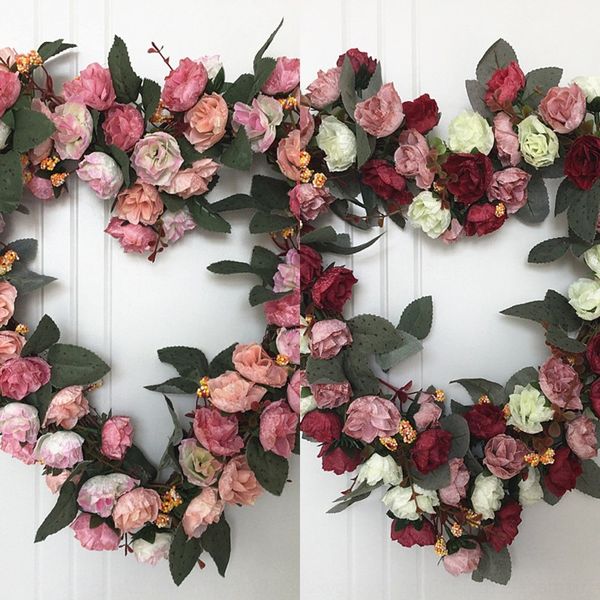 

po5wg european style flower flower home artificial flowers imitation rose heart-shaped wreath wedding guide opening hanging wreath room road