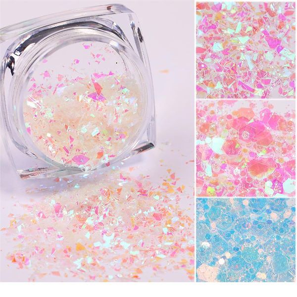 

6pcs/set irregular nail sequins colorful beautiful nail glitter dust holographics nail powder flake art de jllygk, Silver;gold
