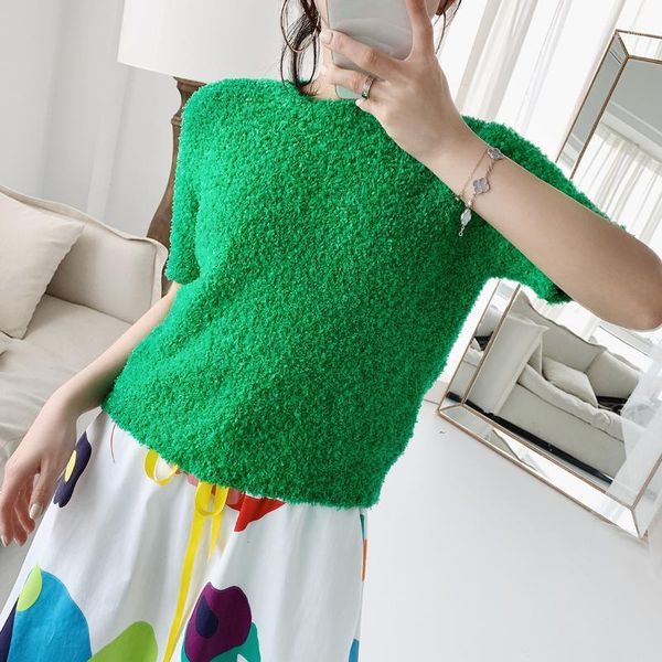 

women sweater 2020 spring and summer new knitted sweater short-sleeved cotton knot velvet, White;black