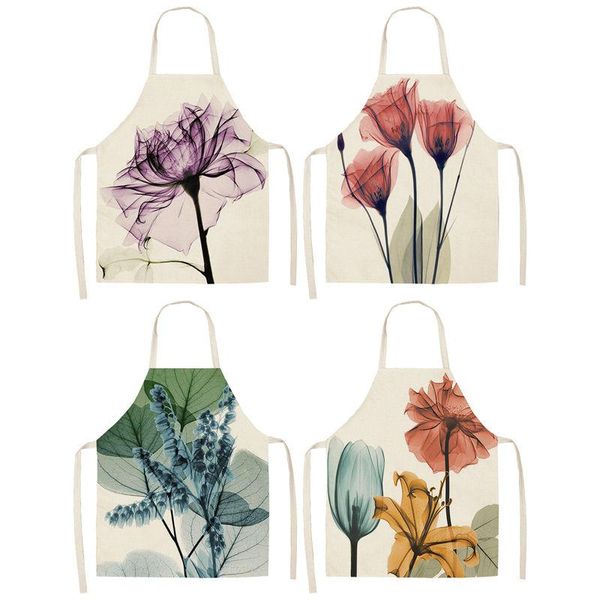

1pcs cotton linen flower lotus pattern women apron for home decorative kitchen restaurant cooking bib aprons 53*65cm wq0006
