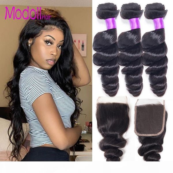 

loose wave human hair bundles with closure brazilian virgin hair weave 3 bundles natural color dhgate human remy hair extensions, Black;brown