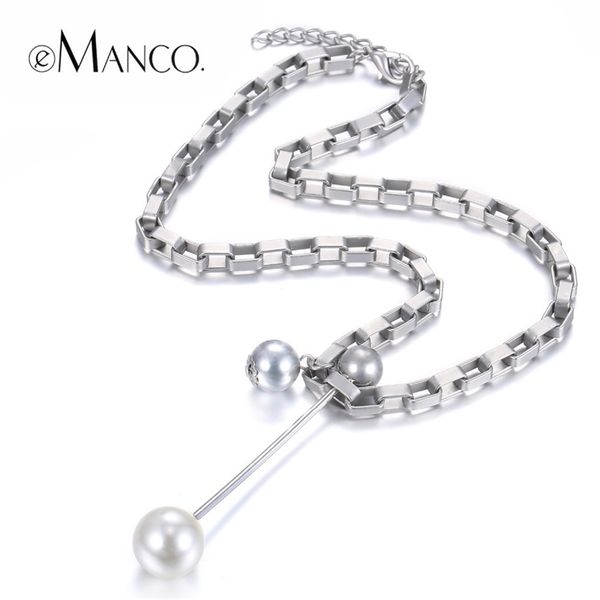 

emanco trendy minimalist long necklace&pendants for women iron chainl zinc alloy imitation pearls silver plated fashion jewelry y200323