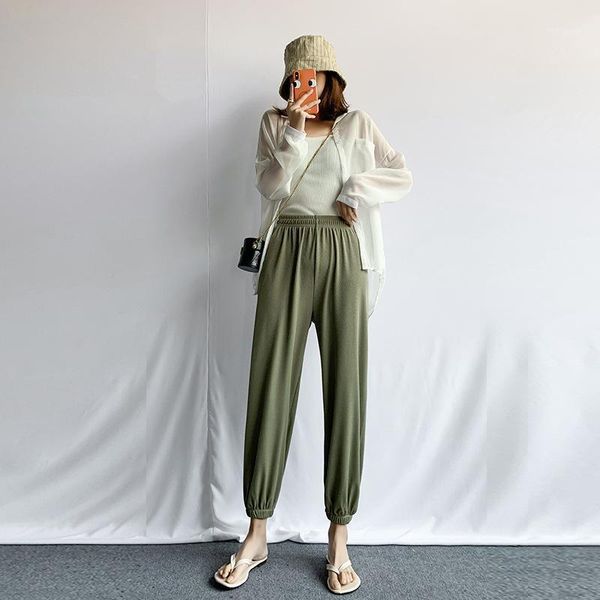 

casual elastic high waist pants women's summer jogging bloomers 2020 loose wide leg sweatpants streetwear silky sports pants1, Black;white