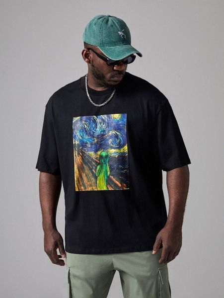 

extended sizes men picture print tee o1u8#, White;black