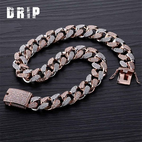 

14mm 18mm hip hop men luxury necklace iced out bling colorful muilti color cz miami chain line linked cuban chain t200821, Silver