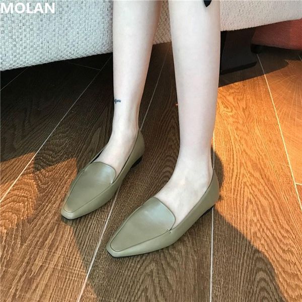 

molan brand designer 2020 autumn korean fashion socofy women's flats shoes low heels slip on loafers leather moccasion mujer, Black
