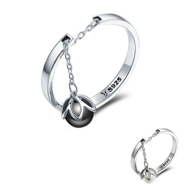 

women's cupronickel solid s925 silver ring dangel fresh water pearl adjustable