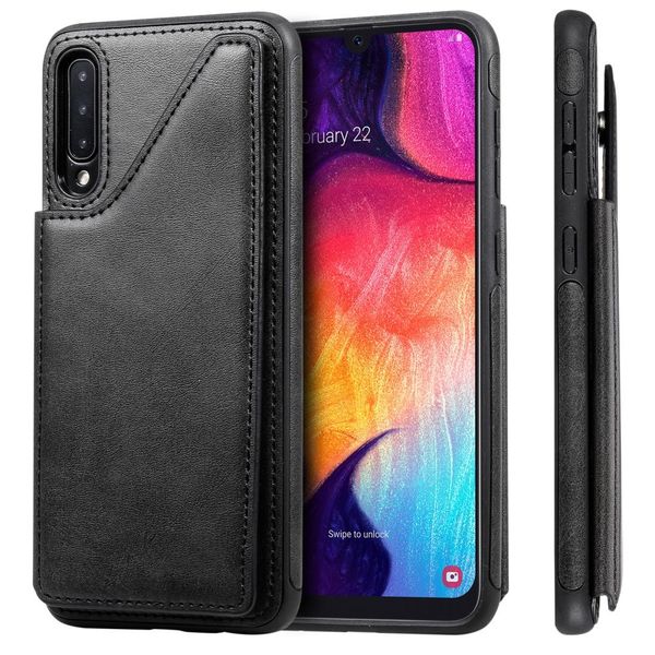 

for galaxy a50 shockproof calf texture protective case with holder card slots frame