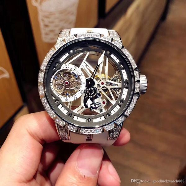 

designer watch luxury with diamond 42mm fashion automatic mechanical watch transparent movement stainless steel automatic mechanical, Slivery;brown