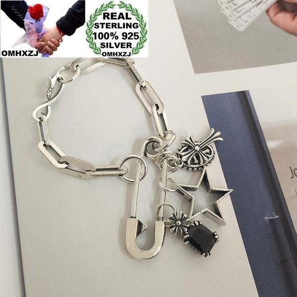 

omhxzj wholesale hb129 european fashion woman birthday party gift vintage brooch cross zircon 100% 925 sterling silver bracelet1, Golden;silver