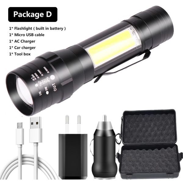 

built in battery led flashlight xm l t6 cob zoomable torch usb rechargeable for camping light aluminum 10w lantern bbymmz