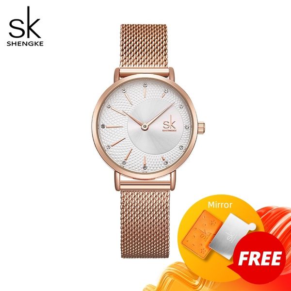 

shengke quartz watch women mesh stainless steel watchband casual wristwatch japan movement bayan kol saati reloj mujer 201124, Slivery;brown