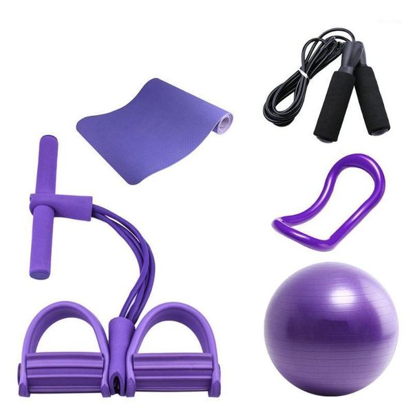 

yoga mats four piece set of mat 4-tube stretcher ring pilates ball black rope skipping home fitness equipment1