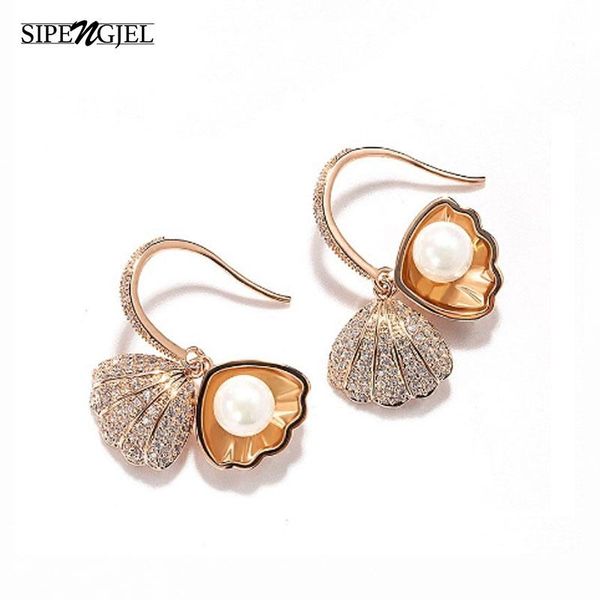 

dangle & chandelier trendy zirconia silver plating shell drop earrings pave full cz crystal gold ocean pearl for women jewelry2021