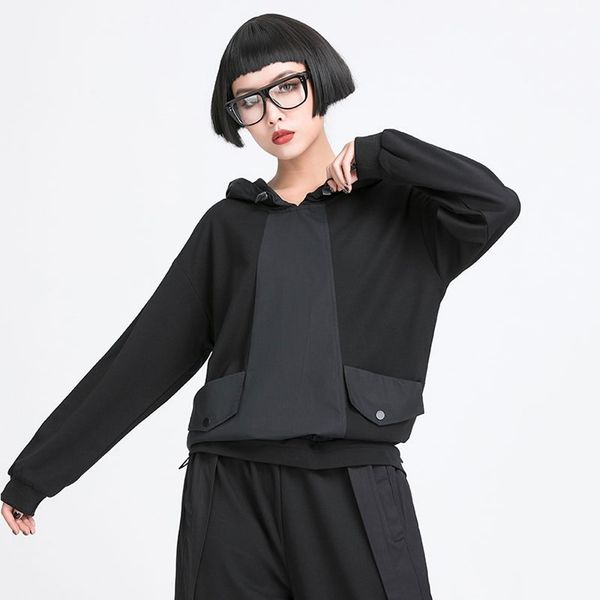 

black patchwork hoodies women sweatshirt new spring autumn hooded long sleeve loose casual fashion pullover women clothes 201203