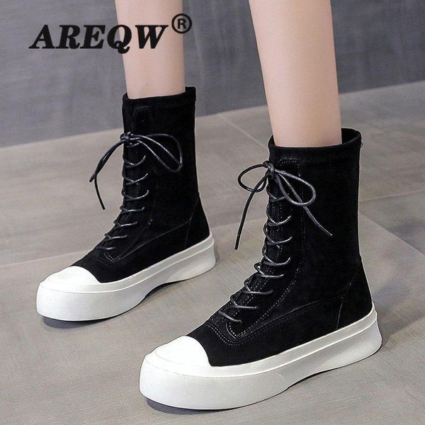 

areqw women ankle boots 2020 autumn fashion stretch cloth short boots gothic shoes women platform black