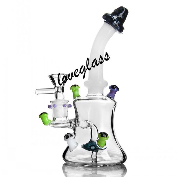 Cogumelo vidro bongo chuveiro difusor beaker base de plataforma de fumaça de fumaça de fumo tubos de vidro de vidro espessa bonghs shisha com uma articulação de 14mm 7 polegadas