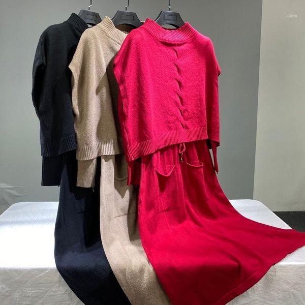 

two piece knitted dress a2521, White;black