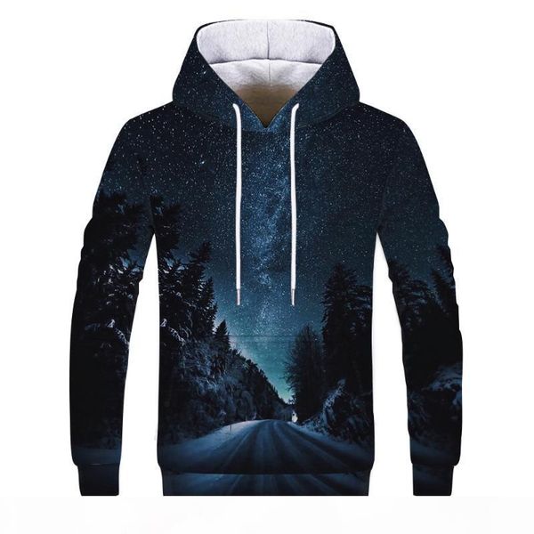 

new design beautiful landscape print men's hoodie funny spring and autumn pullover hooded sportswear, Black